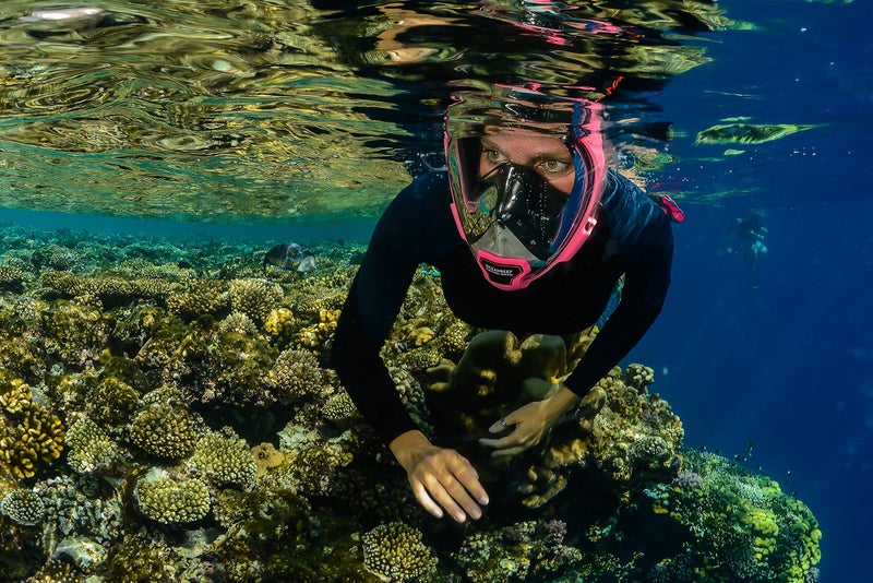 OCEANREEF OCEAN REEF - Aria QR + Quick Release Snorkeling Mask - Full Face Snorkeling Mask - 180 Degree Underwater Vision - 5 Colors and 3 Sizes - Pink Color - Size S/M - Image 5